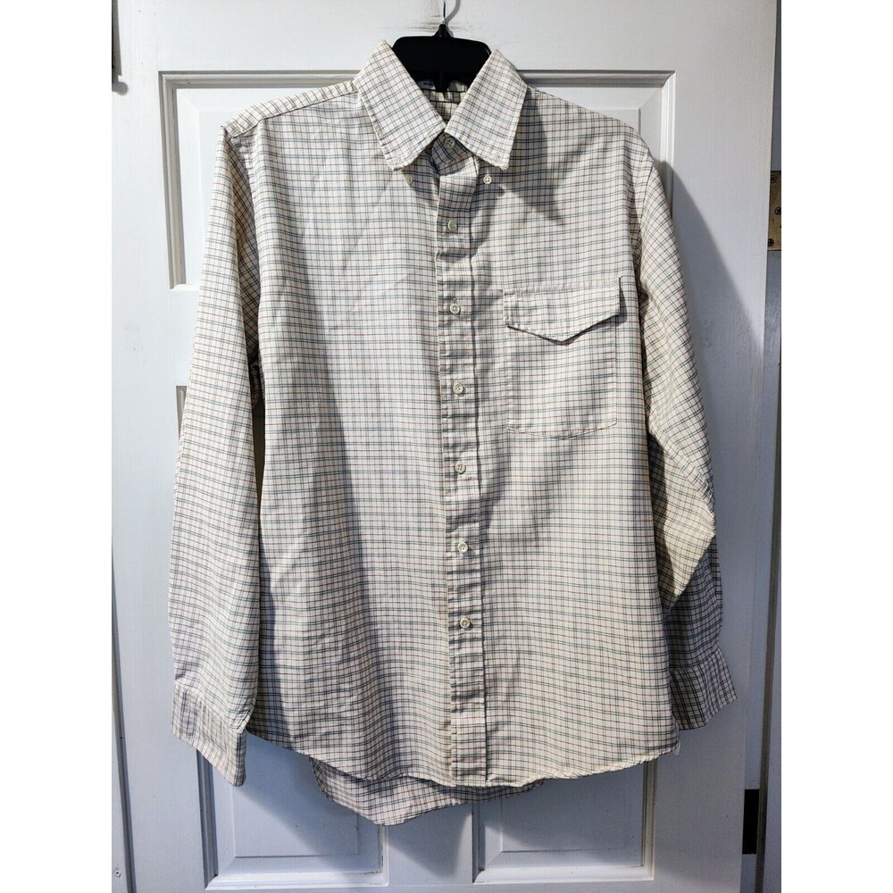 Men's LL Bean Button-Down Shirt Size 15 1/2-34 Cream Purple Single Needle Check - Picture 10 of 11